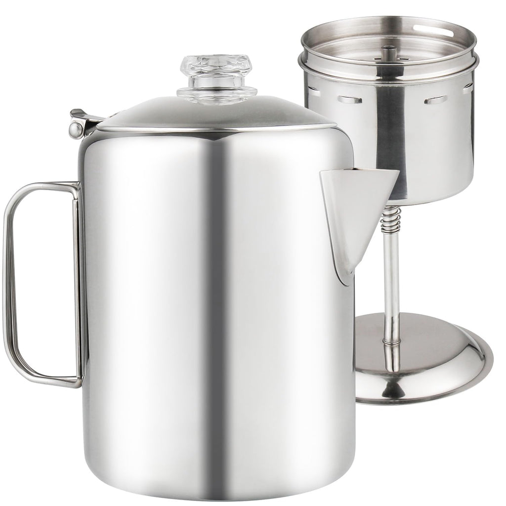 APOXCON Percolator Coffee Pot Stainless Steel Coffee Percolator with Heat Resistant Glass Knob Top Compact Coffee Maker Pot for Campfire or Stovetop Coffee Making Outdoor Traveling Fast Brew