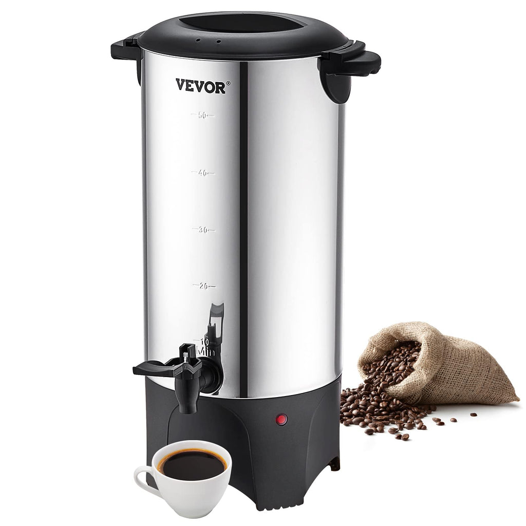 VEVOR Commercial Coffee Urn 50 Cups/7.5qt Stainless Steel Large Coffee Dispenser 1000W 110V Electric Coffee Maker Urn For Quick Brewing Hot Water Urn with Detachable Power Cord for Easy Cleaning